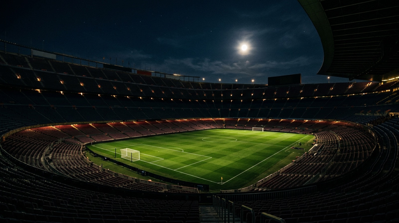 Stadio avvolto dal buio della sera con i riflettori accesi