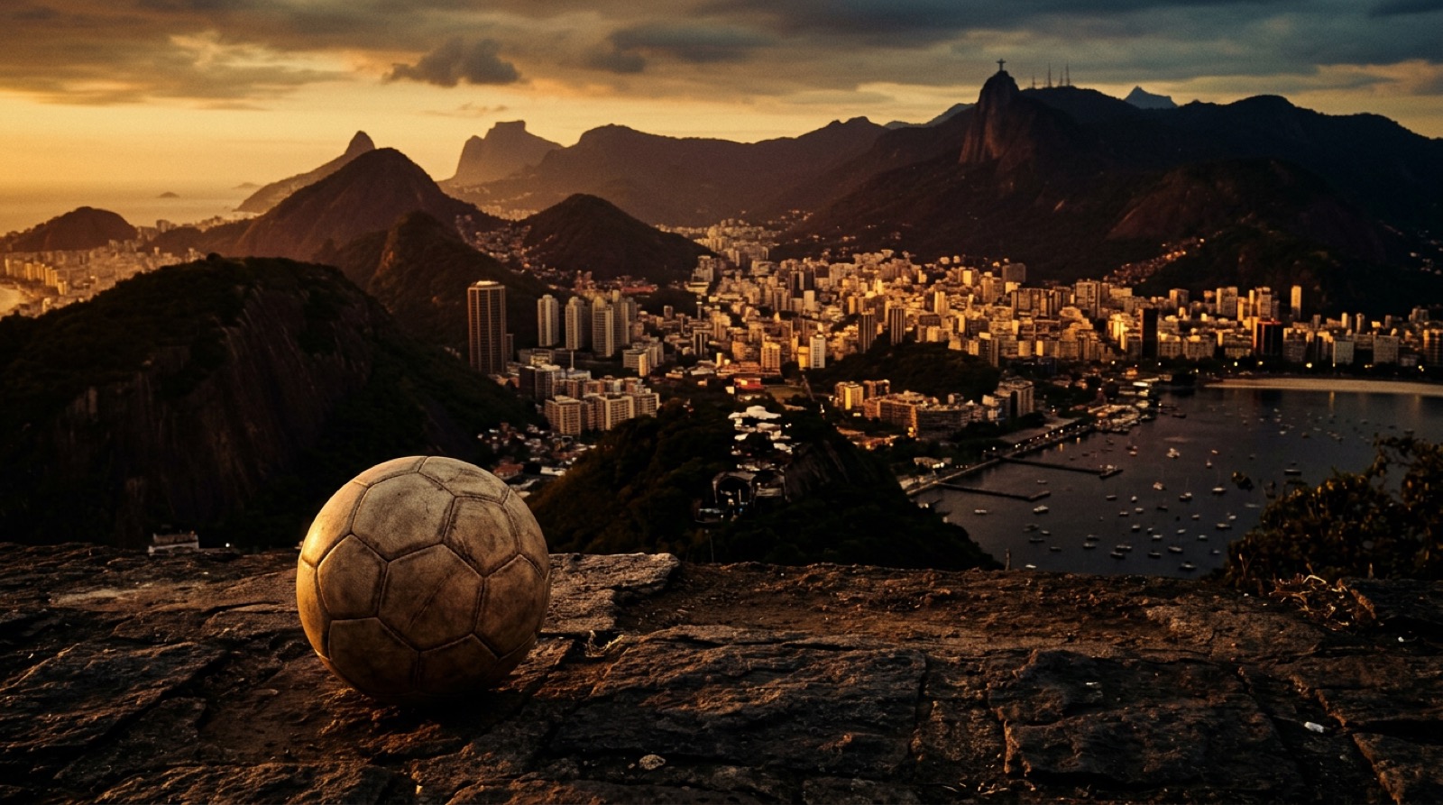 Pallone su un campo verde con luce del tramonto