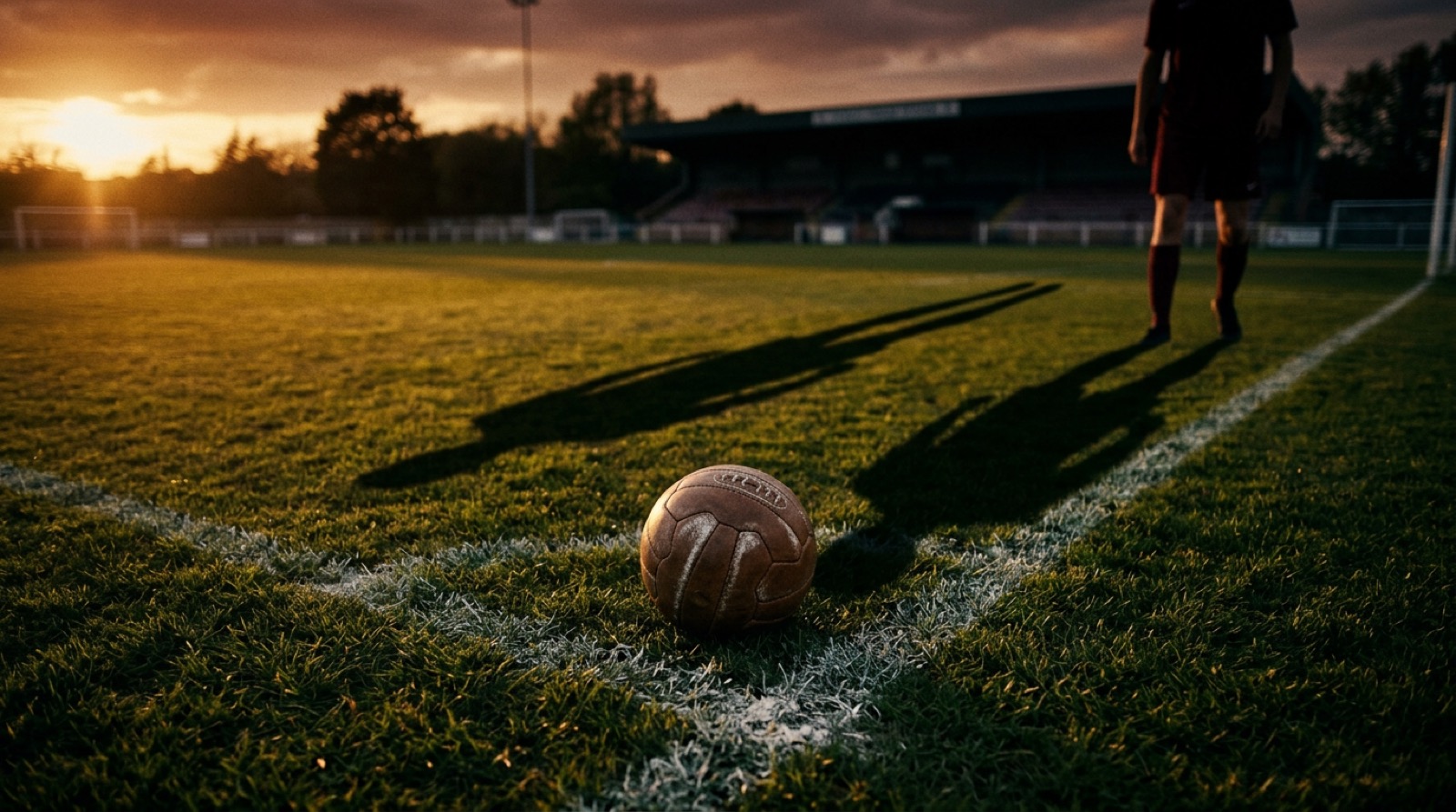 Rete della porta di un campo da calcio illuminato in controluce